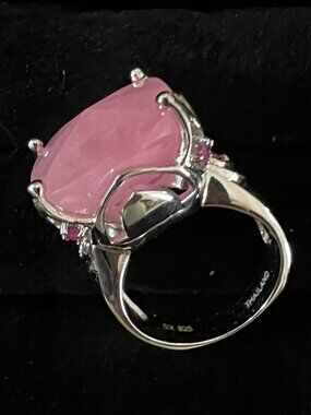 Cushion Cut Rose Quarts Cocktail Ring with Ruby Accent Stones Size 9